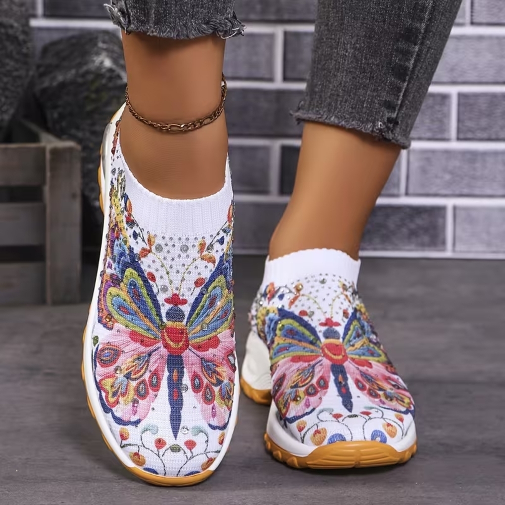 Colorful Butterfly Slip-On Sneakers
